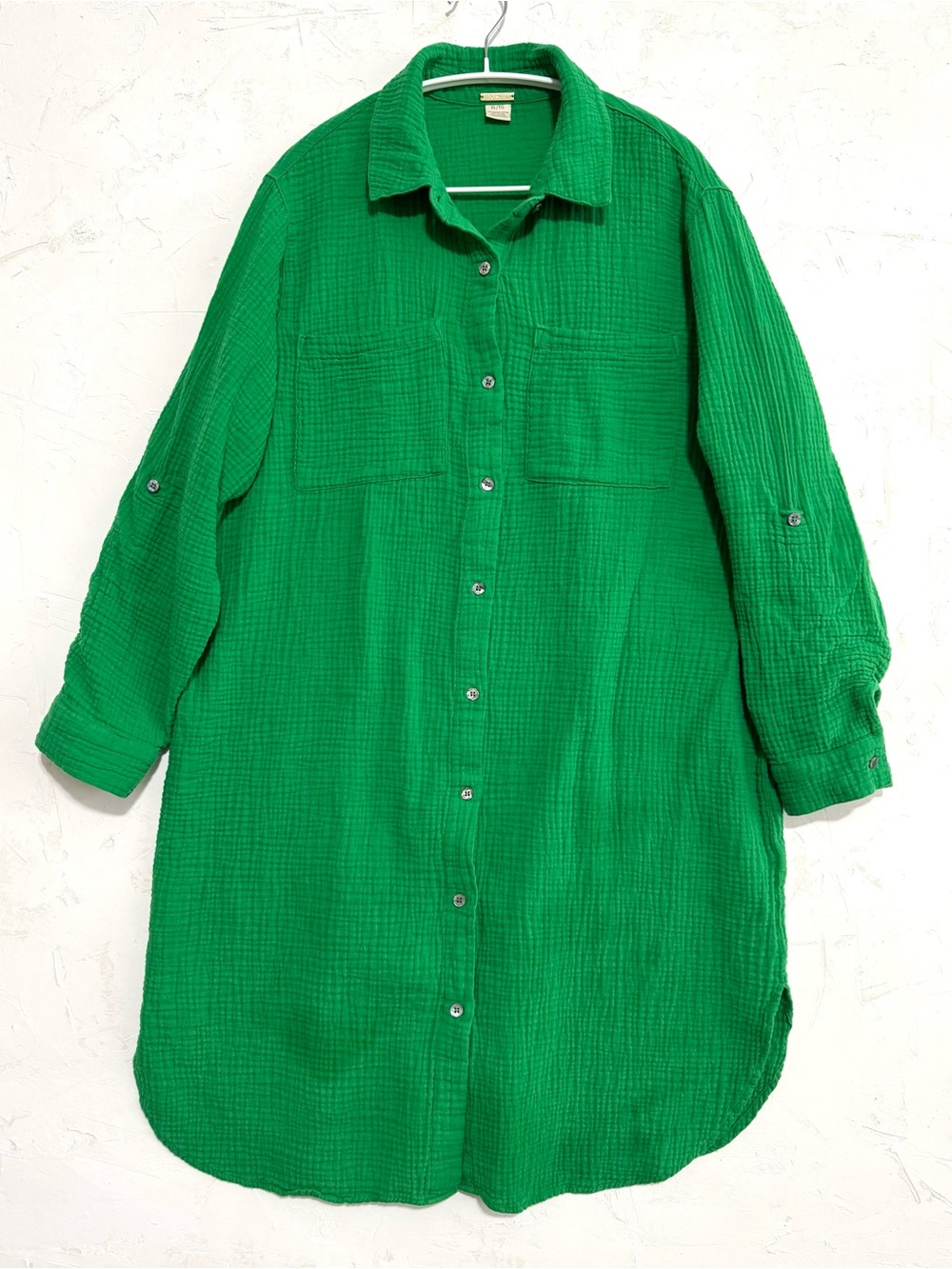 Magaschoni XL Green Organic Cotton Gauze Shirt Dress Tunic